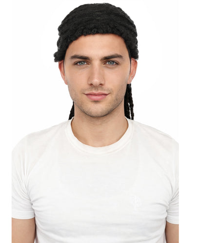 HPO Men's Cornrow Braided Dreadlock Brown Wig | Deep obsidian tone, create of synthetic fiber, tight 16-inch back-swept braids, breathable base | Party, Halloween, theater, drag, performance, costume events