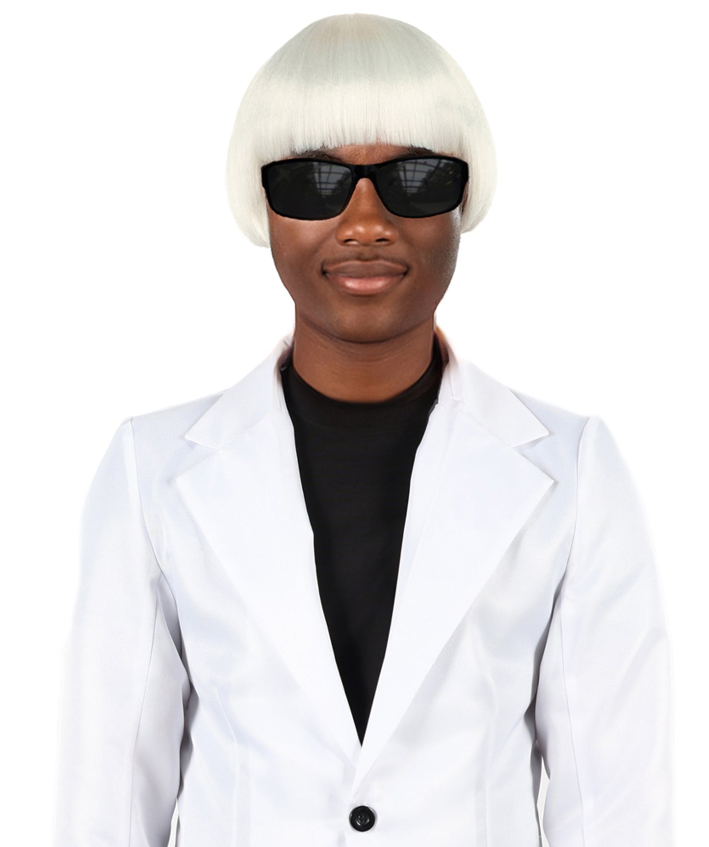 Adult Men’s Earfquake-Inspired Retro Blue Suit Costume & Multiple Bob Wig Bundle | Included sunglass | Bold Retro Look for Cosplay & Costume Events