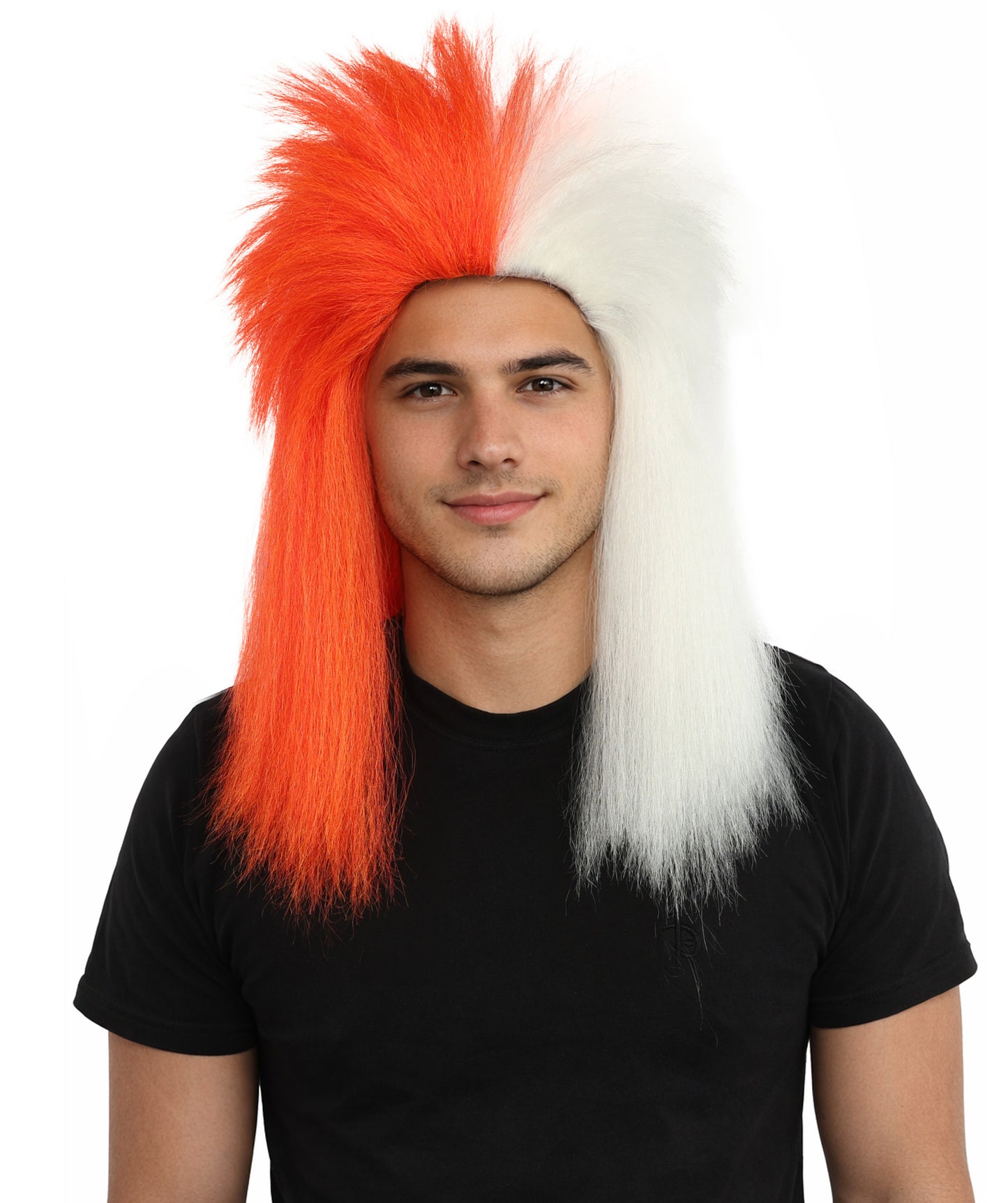 HPO Men’s Red & White Mohawk Wig | Flame-Resistant Fan Hair for Sports Events, Team Spirit Parties, Festivals & National Celebrations | Breathable Capless Cap