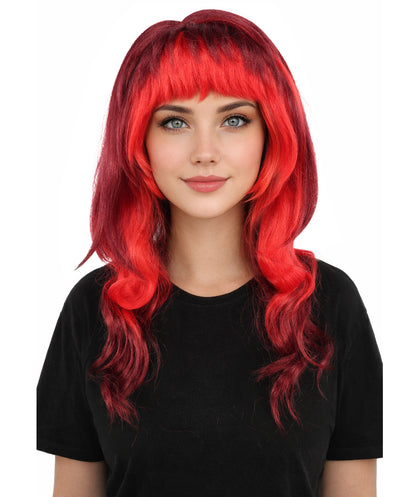 HPO Mullet Style Layered Wig with Bangs - Short Wavy Costume Hair Outfit | Retro Inspired Headpiece for Cosplay, Styling & Parties