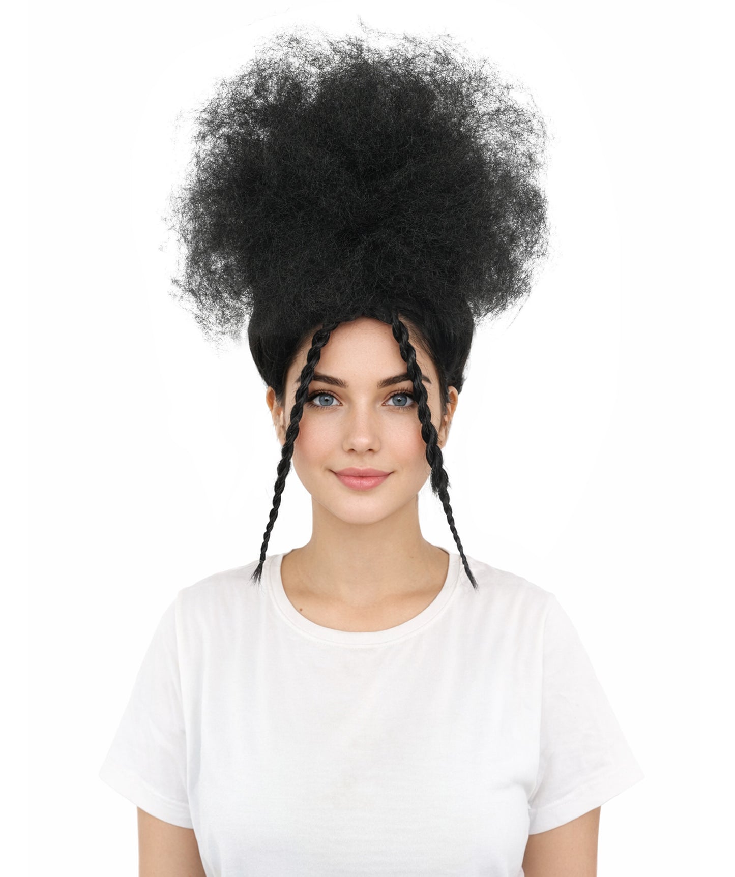 HPO Women’s Afro Puff Black Wig with Natural-Textured Curls | High-Puff Synthetic Wig for Halloween and Cosplay | Capless Design | Soft Volume & Style for Festival Fashion