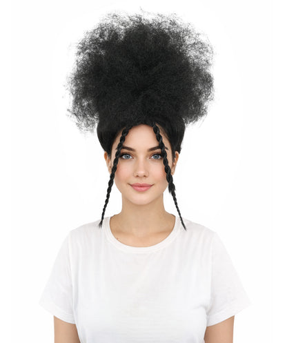 HPO Women’s Afro Puff Black Wig with Natural-Textured Curls | High-Puff Synthetic Wig for Halloween and Cosplay | Capless Design | Soft Volume & Style for Festival Fashion