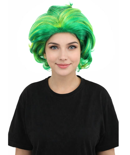 Women’s Pop Diva Inspired Wig | Voluminous Curly Bob in Bold Yellow & Green | Synthetic  Hair for Cosplay, Halloween, Stage & Fashion Events