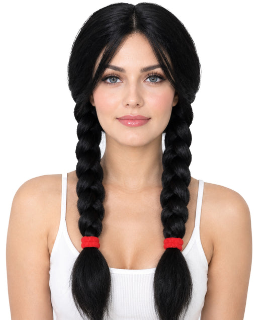 HPO Women's Fantasy Long Braided Black Wig | Elegant Adults Cosplay Hairpiece | Halloween Roleplay & Themed Events