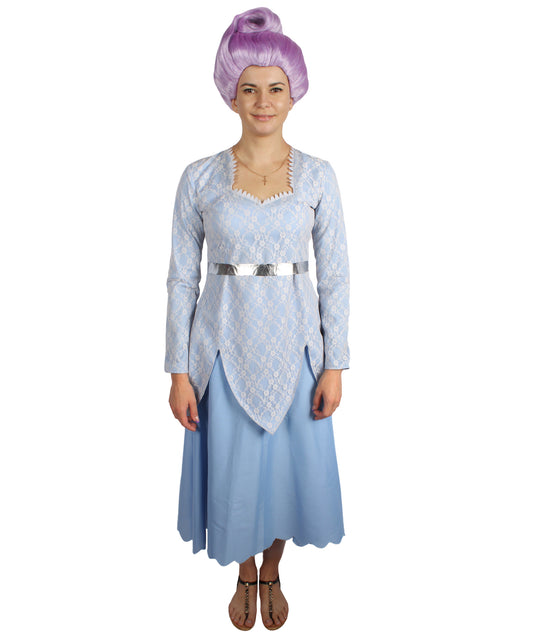 Women’s Animated Movie Fairy Godmother Light Blue Gown Costume | Best for Halloween | Flame-retardant Materials