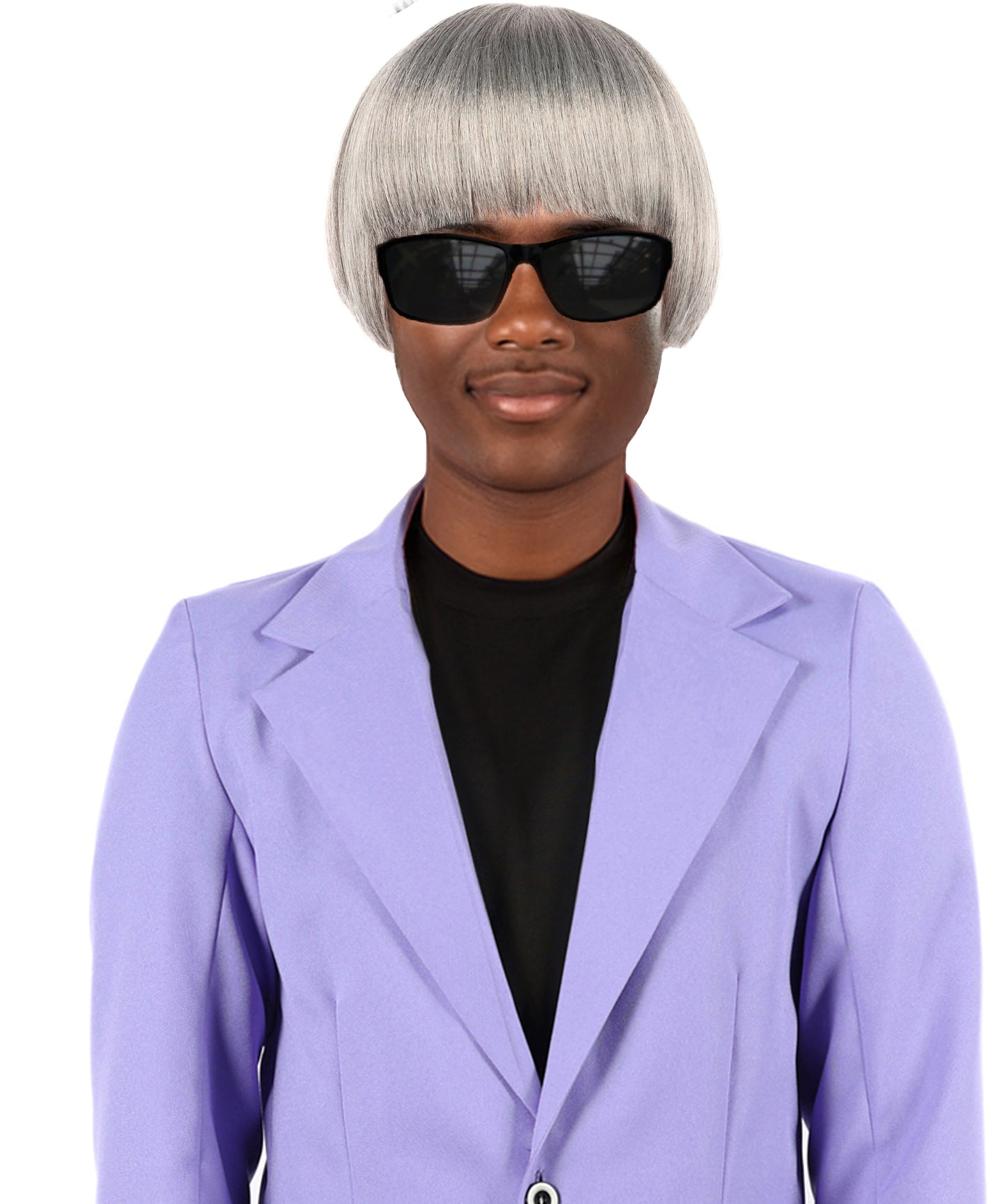 Adult Men’s Earfquake-Inspired Retro Blue Suit Costume & Multiple Bob Wig Bundle | Included sunglass | Bold Retro Look for Cosplay & Costume Events