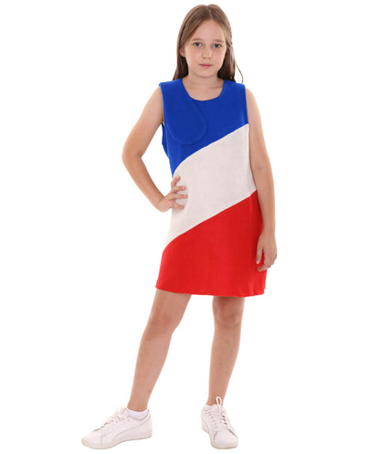 Child's Girl Patriotic Celebratory French Flag Troll Dress Costume | Tricolor Fancy