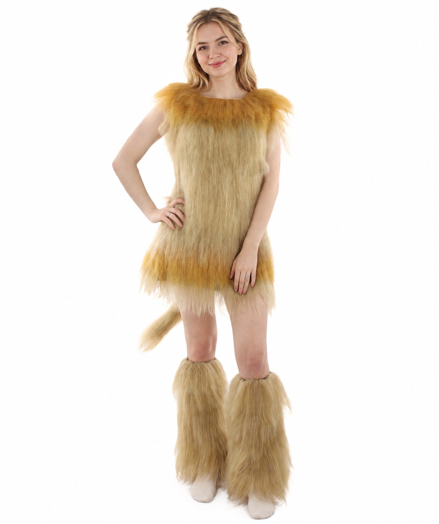 Orange and Tan Lion Costume with Fir Boots  - Long Synthetic Fibers