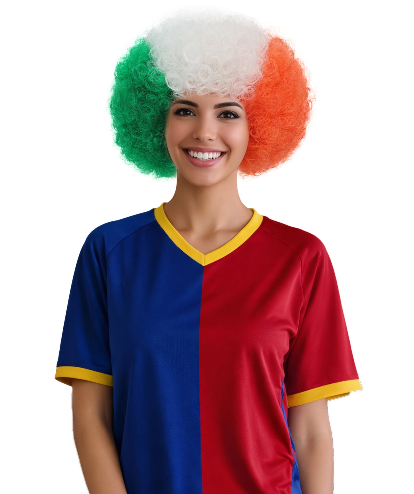 HPO Unisex Ireland Clown Wig – Green, White, and Orange Afro Flag Wig | Fun Sports Fan Wig for Matches, National Celebrations & Themed Parties "