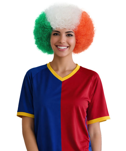 HPO Unisex Ireland Clown Wig – Green, White, and Orange Afro Flag Wig | Fun Sports Fan Wig for Matches, National Celebrations & Themed Parties "