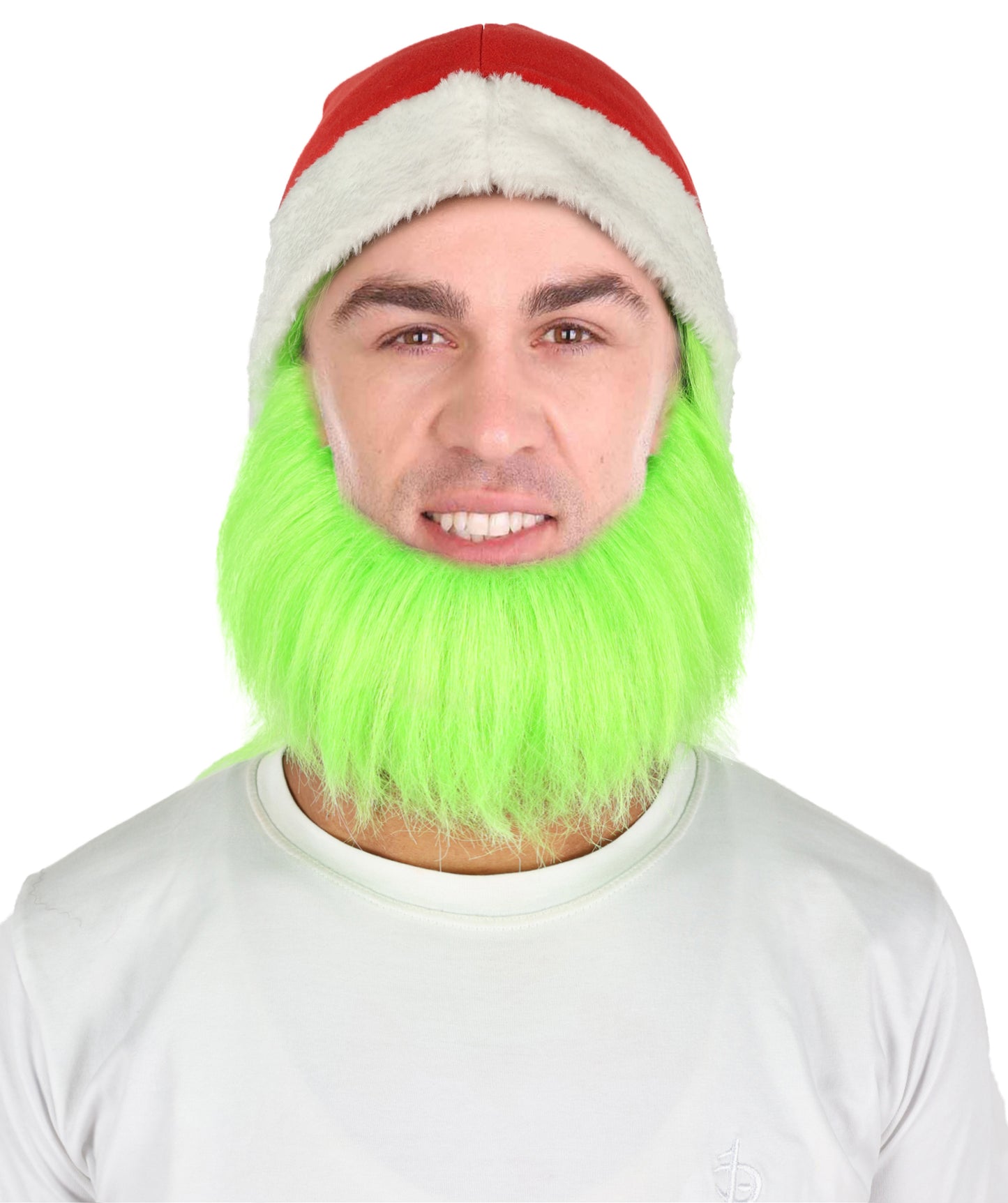 HPO Men’s Festive Furry Creature Green Thief Christmas Costume Set with all accessories | Cosplay Hat and Beard | Flame-retardant Synthetic Fiber