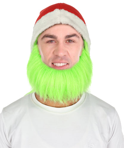 HPO Men’s Festive Furry Creature Green Thief Christmas Costume Set with all accessories | Cosplay Hat and Beard | Flame-retardant Synthetic Fiber