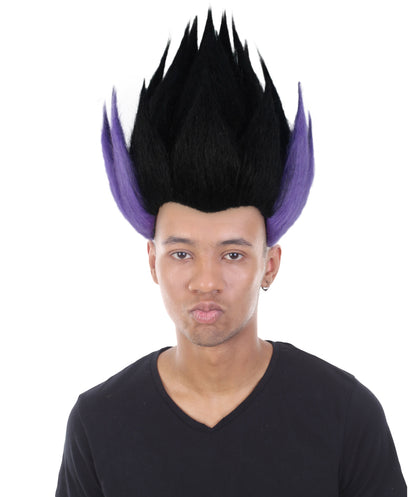 Anime Spike Wig |  Black & Purple Spike TV/Movie Wigs | Premium Breathable Capless Cap