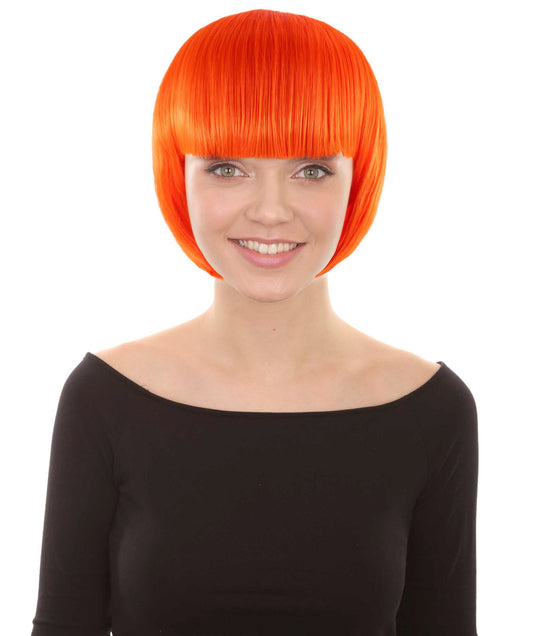 Classic Flapper Womens Wig | Short Neon Orange Wig | Premium Breathable Capless Cap