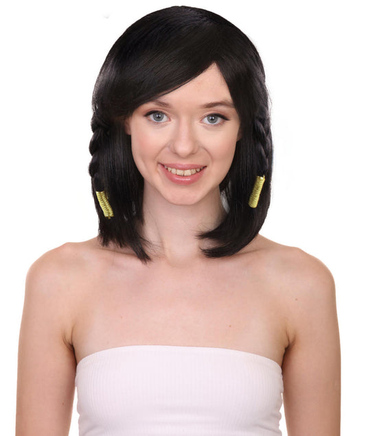 Pharah Costume Wig , Short Black Fancy Wig , Premium Breathable Capless Cap