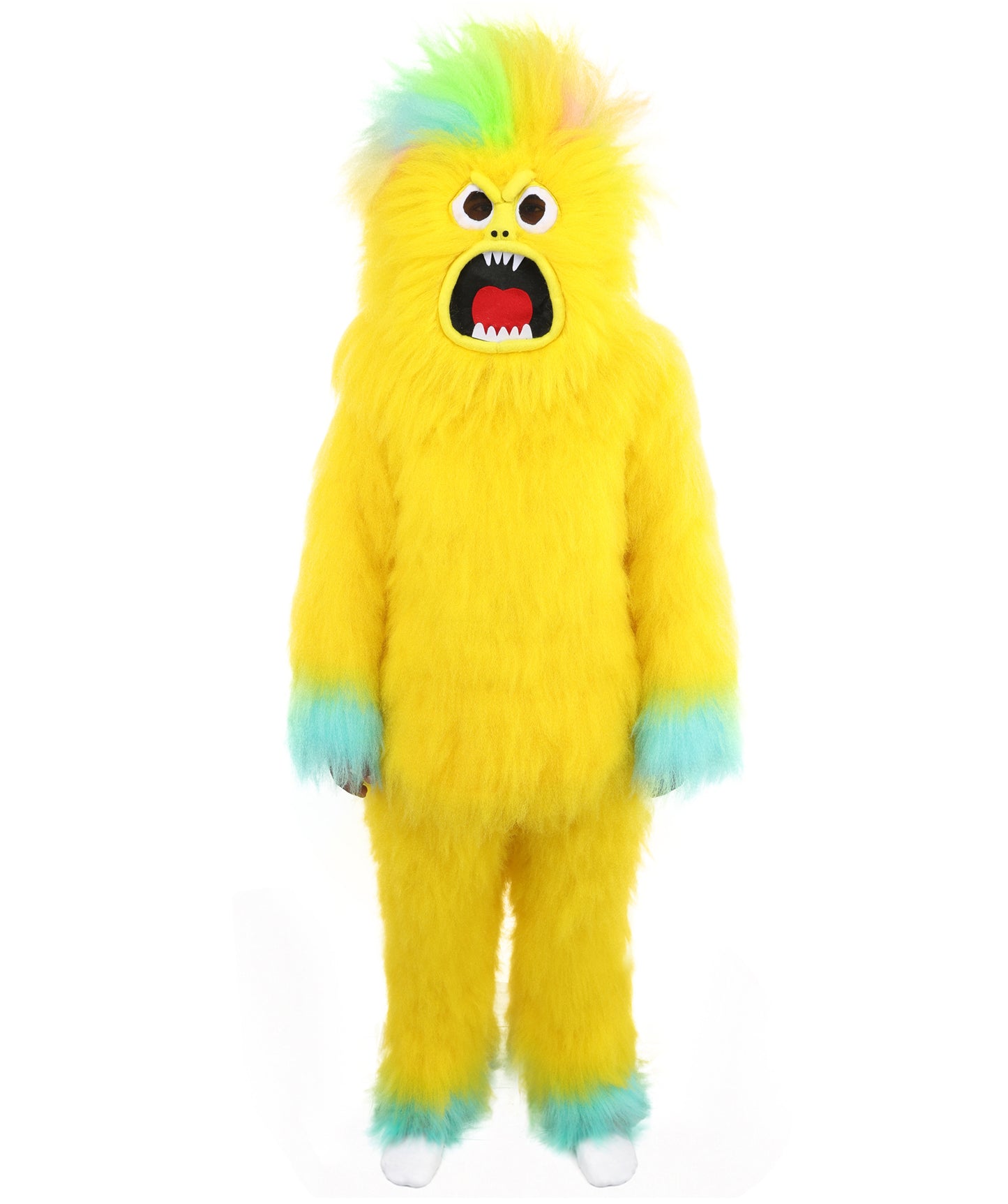 HPO Adult 74 Inch Full Animal Monster Bundle Costume & Mask Set – Yellow & Blue Furry Outfit with Screaming Head Mask | Ideal for Mascot Shows, Theater & Party Characters