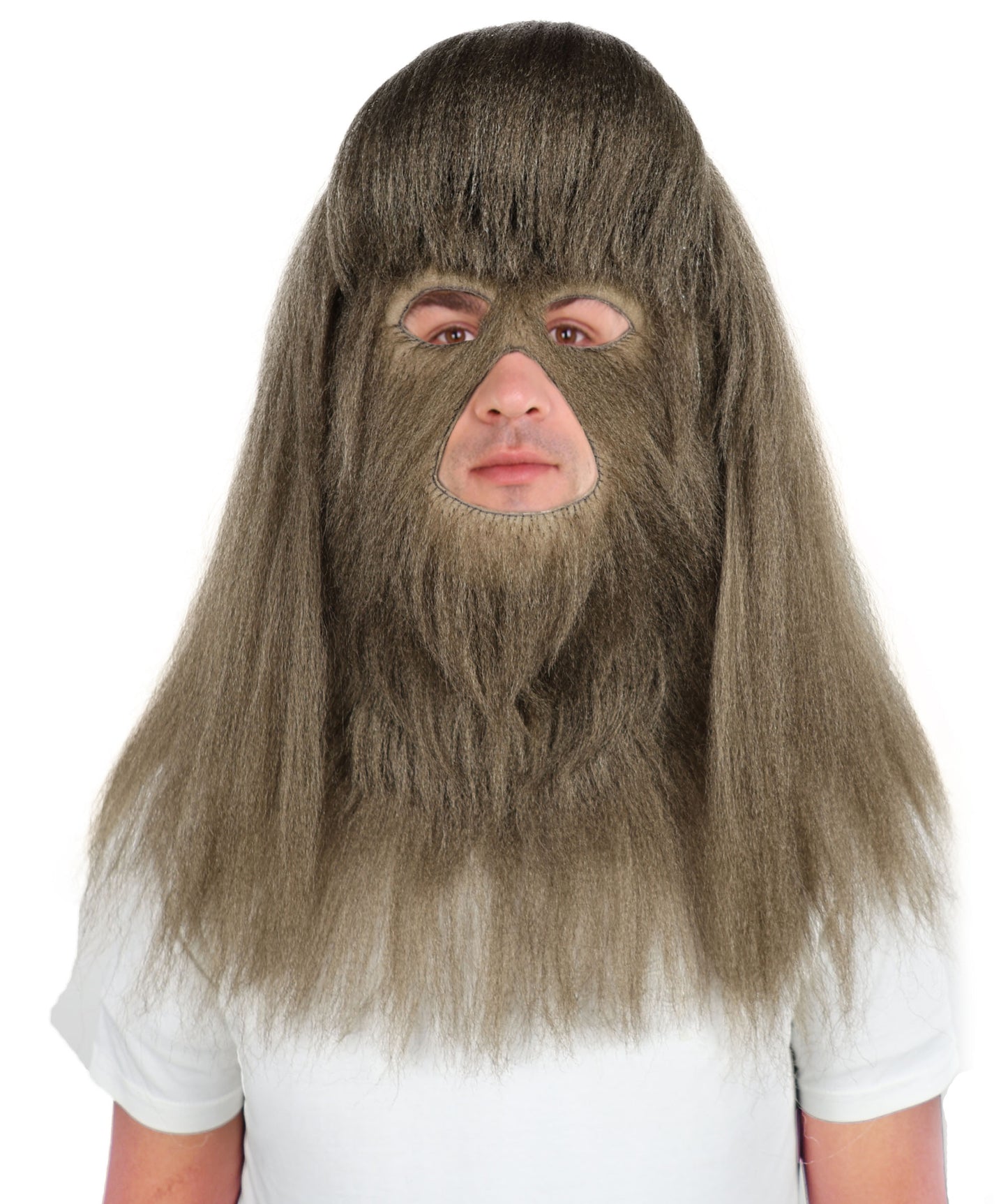 HPO Unisex Extreme Hairy Person Costume, Mask and Bundle - Full-Body Hair Suit Extra-Long Ash Brown Costume Wig for Halloween, Cosplay & Parties