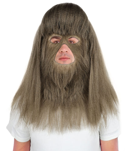 HPO Unisex Extreme Hairy Person Costume, Mask and Bundle - Full-Body Hair Suit Extra-Long Ash Brown Costume Wig for Halloween, Cosplay & Parties