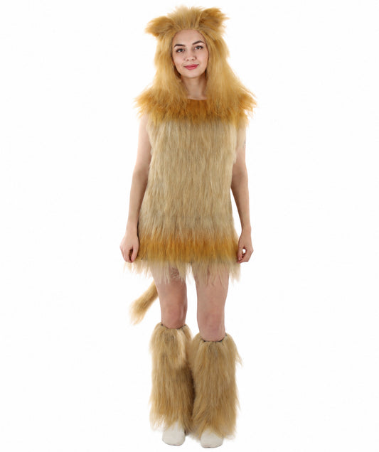 Tan Lion Costume with Fir Boots (Bundle)- Long Synthetic Fibers Orange Color
