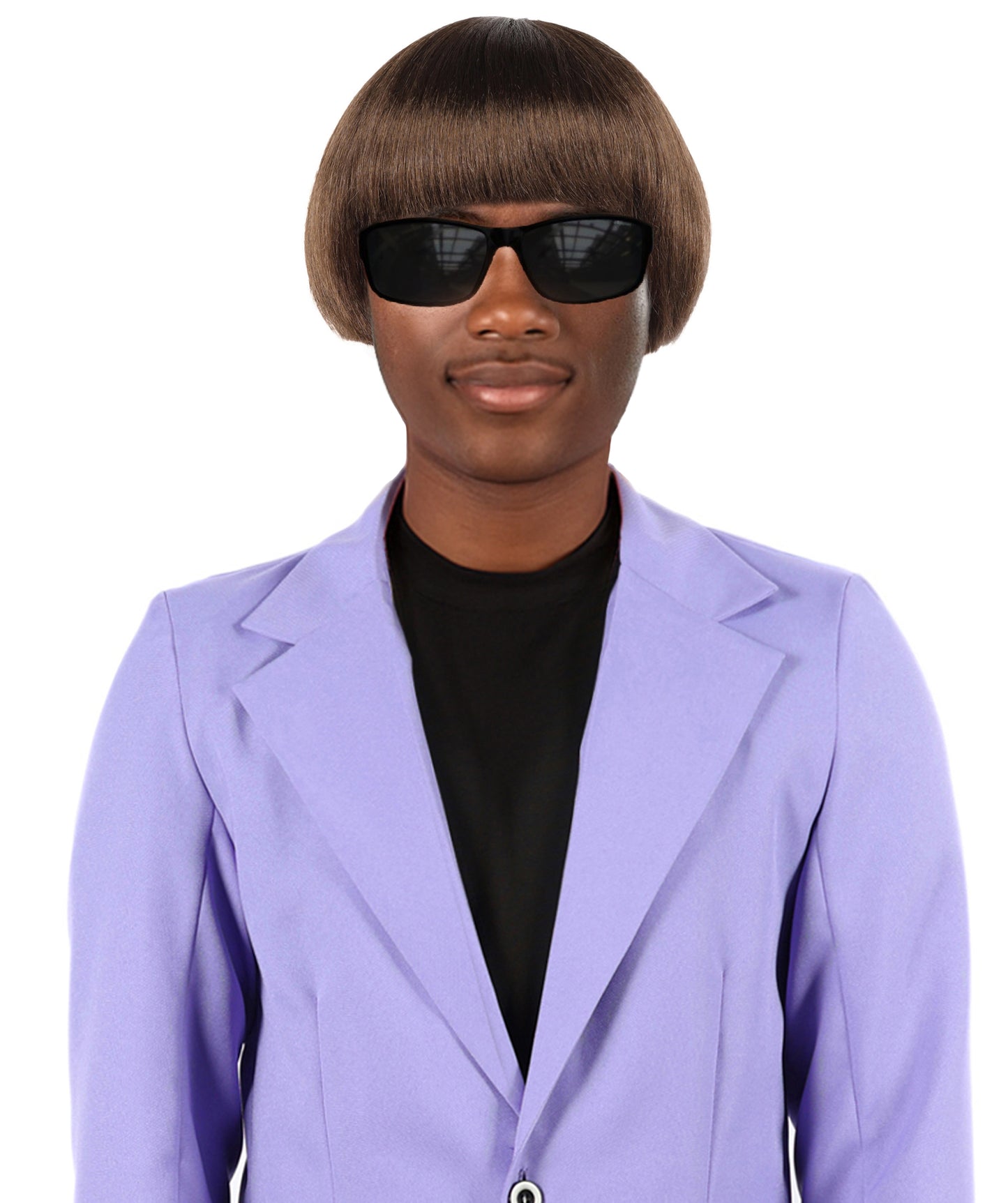Adult Men’s Earfquake-Inspired Retro Blue Suit Costume & Multiple Bob Wig Bundle | Included sunglass | Bold Retro Look for Cosplay & Costume Events