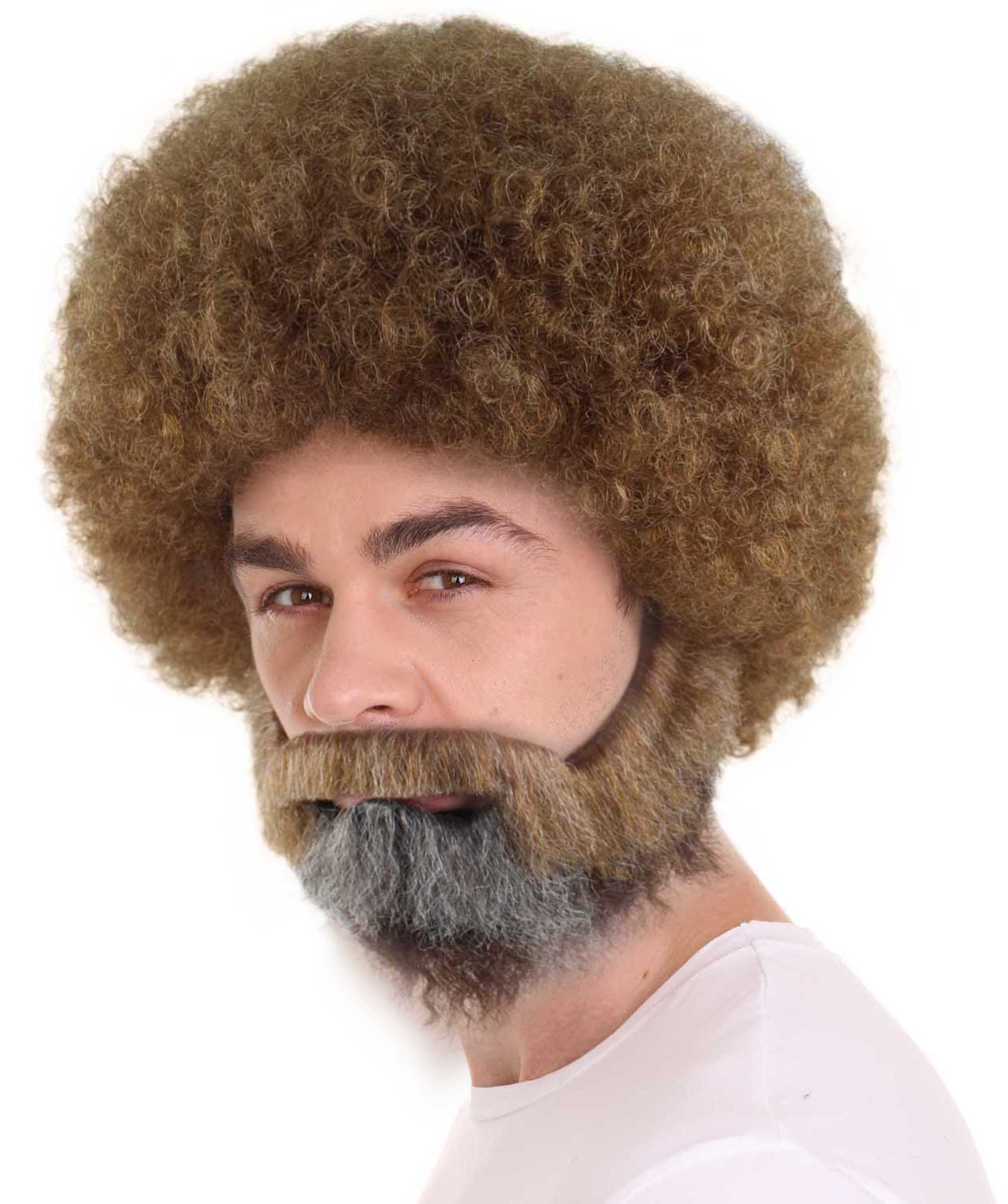 Famous Painter Afro Wig with Full Beard and Moustache Set Brown Celebrity Wigs Premium Breathable Capless Cap