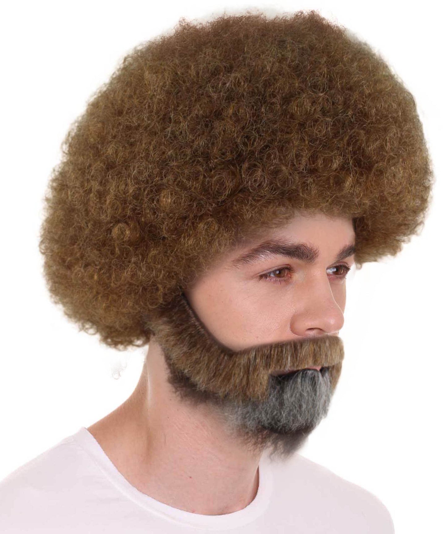 Famous Painter Afro Wig with Full Beard and Moustache Set | Brown Celebrity Wigs | Premium Breathable Capless Cap