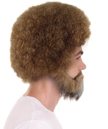 Famous Painter Afro Wig with Full Beard and Moustache Set | Brown Celebrity Wigs | Premium Breathable Capless Cap