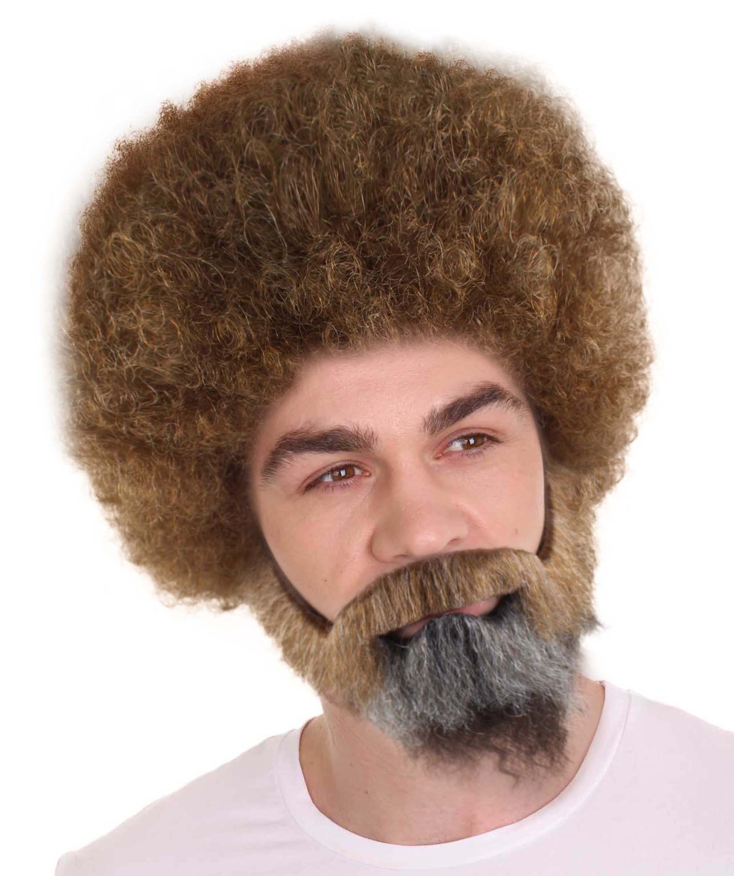 Famous Painter Afro Wig with Full Beard and Moustache Set | Brown Celebrity Wigs | Premium Breathable Capless Cap