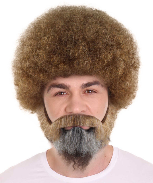 Famous Painter Afro Wig with Full Beard and Moustache Set | Brown Celebrity Wigs | Premium Breathable Capless Cap