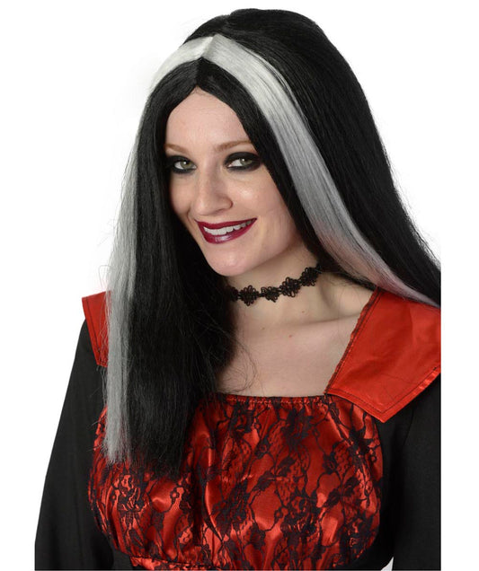 Medium Vampiress Black & White Wig