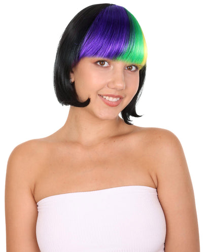 Mardi Gras Bob Womens Wig | Colorful Fancy Party Event Ready Halloween Wig | Premium Breathable Capless Cap