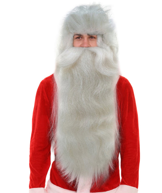 Adult Santa Claus Long Creamy white Wig & Curly Beard Set | Extra Long Festive Holiday Wig for Men | Breathable Capless Cap for Christmas, Cosplay, Parties & Events