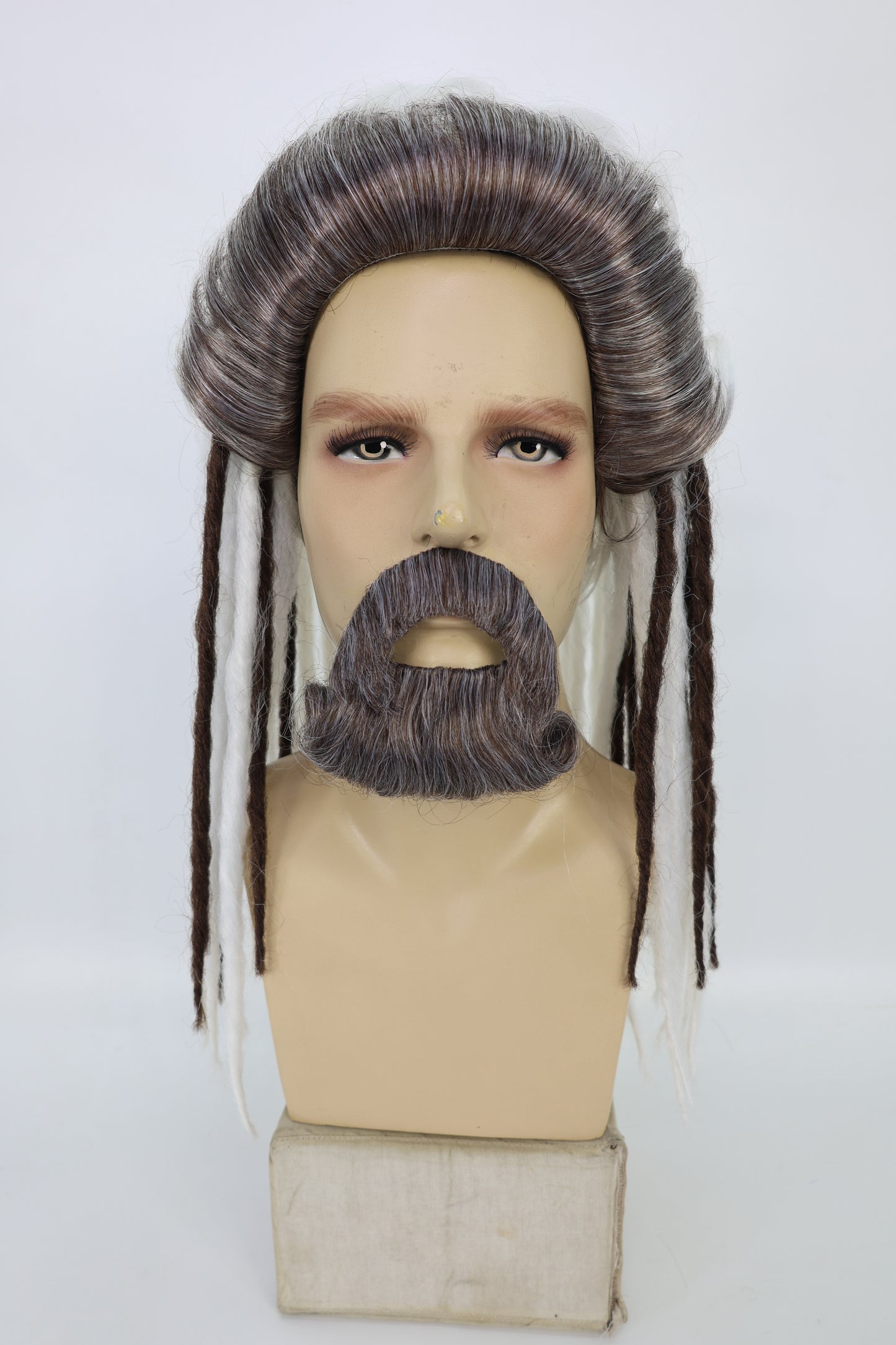 HPO Men’s Sea Monarch Wig and Beard Set Deluxe | Medium Flowing White & Brwon Mixed Wig with Matching Beard | Costume Hairpiece for Halloween, Cosplay, Parties & Stage