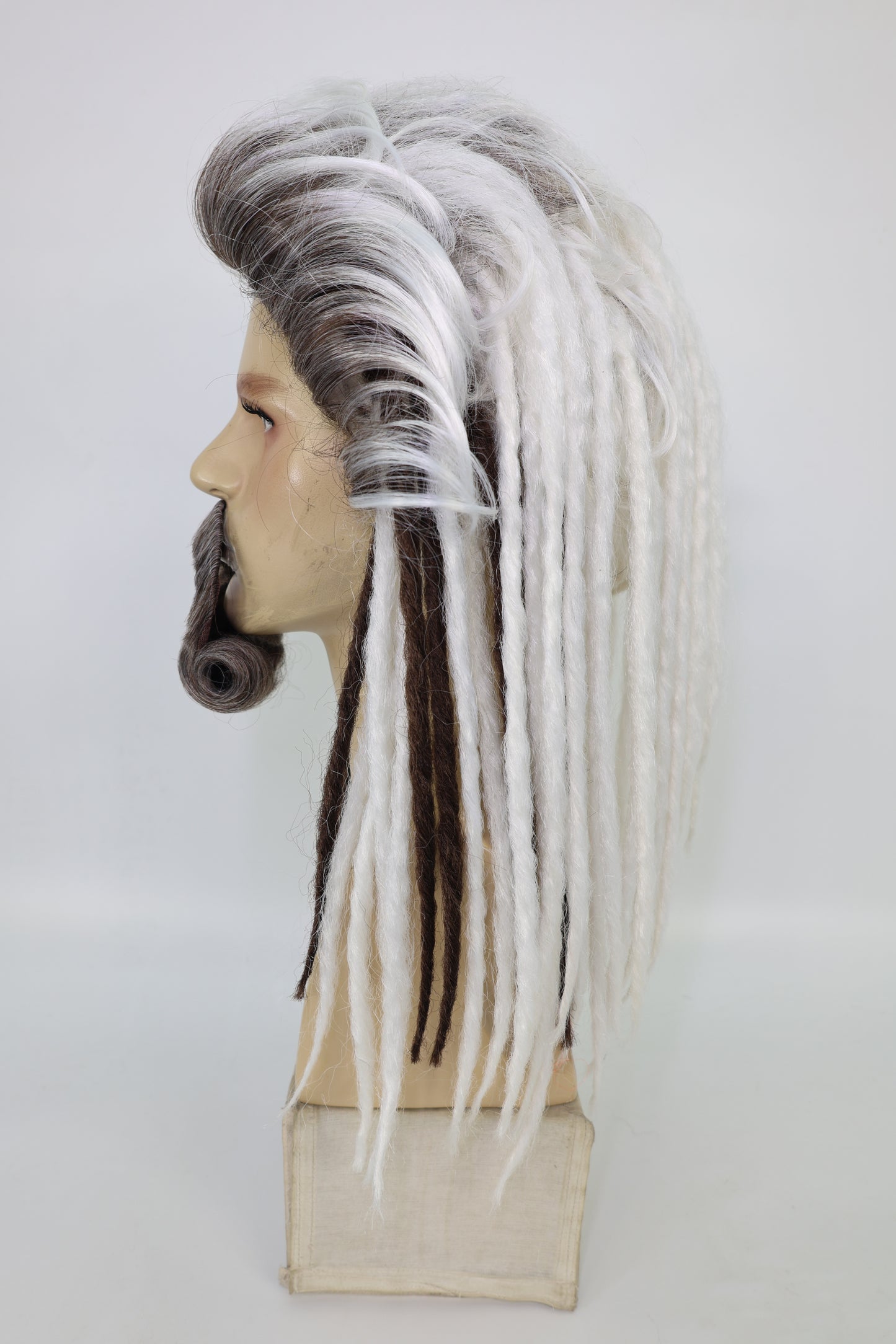 HPO Men’s Sea Monarch Wig and Beard Set Deluxe | Medium Flowing White & Brwon Mixed Wig with Matching Beard | Costume Hairpiece for Halloween, Cosplay, Parties & Stage