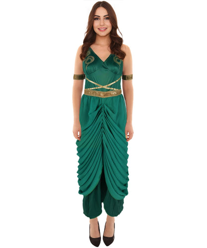 HPO Adult Women’s Medusa Costume | Snake Headpiece, Flowing Gown & Metallic Accents | Mythical Greek Goddess Outfit for Halloween Themed Parties