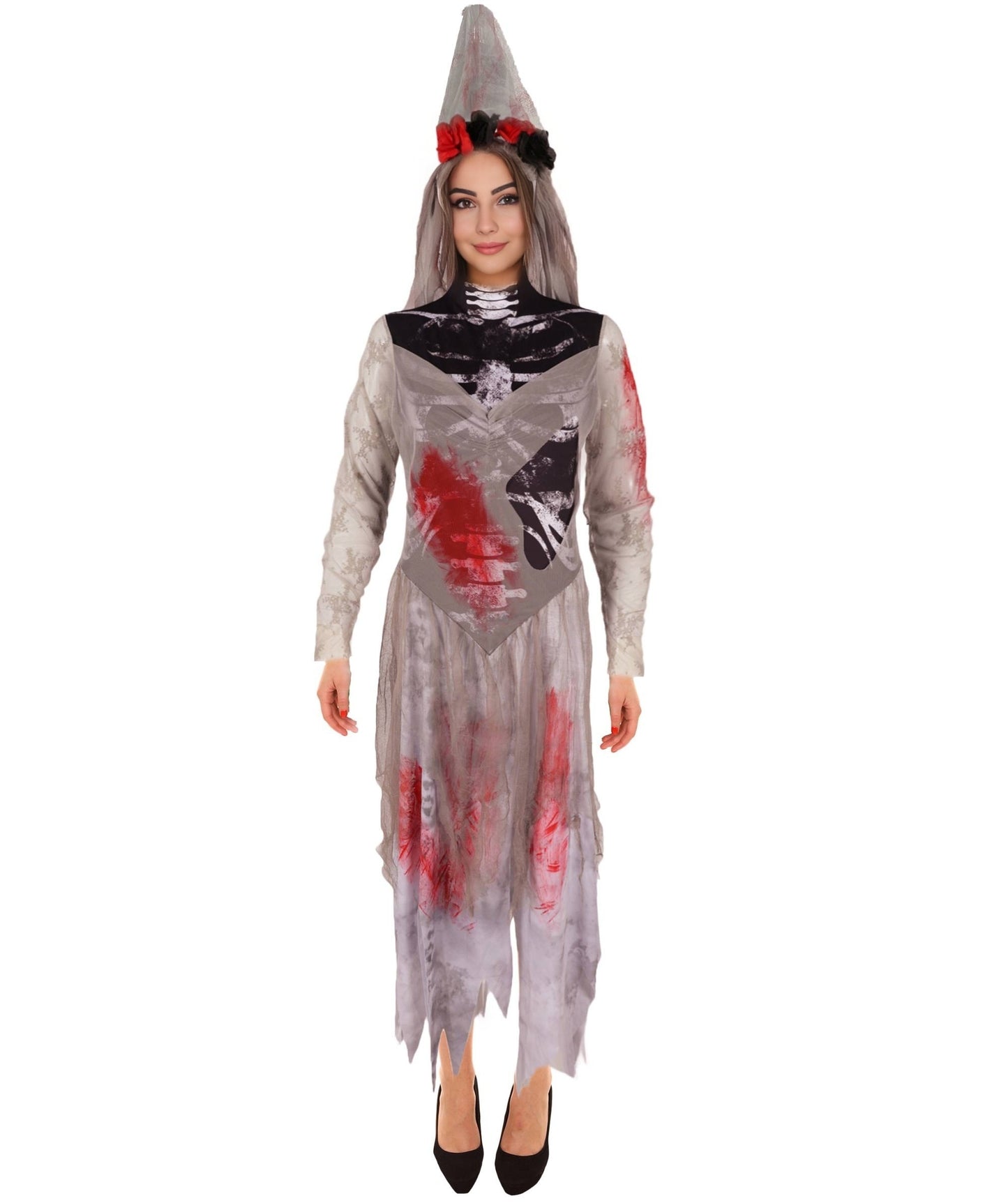 HPO Adult Women’s Corpse Bride Costume | Tattered Wedding Dress, Veil & Gothic Accessories | Haunted Bridal Look for Halloween Themed Events