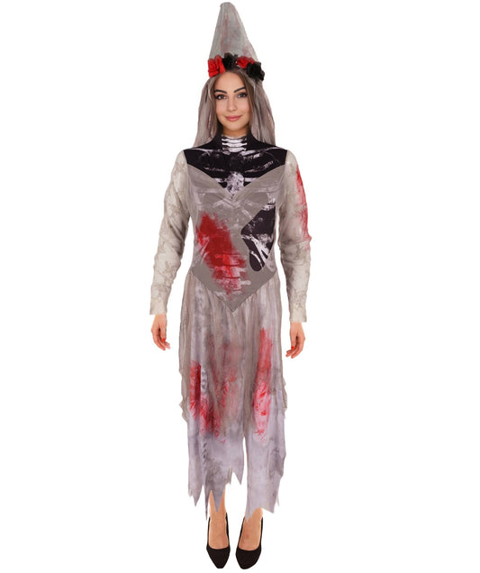 HPO Adult Women’s Corpse Bride Costume | Tattered Wedding Dress, Veil & Gothic Accessories | Haunted Bridal Look for Halloween Themed Events
