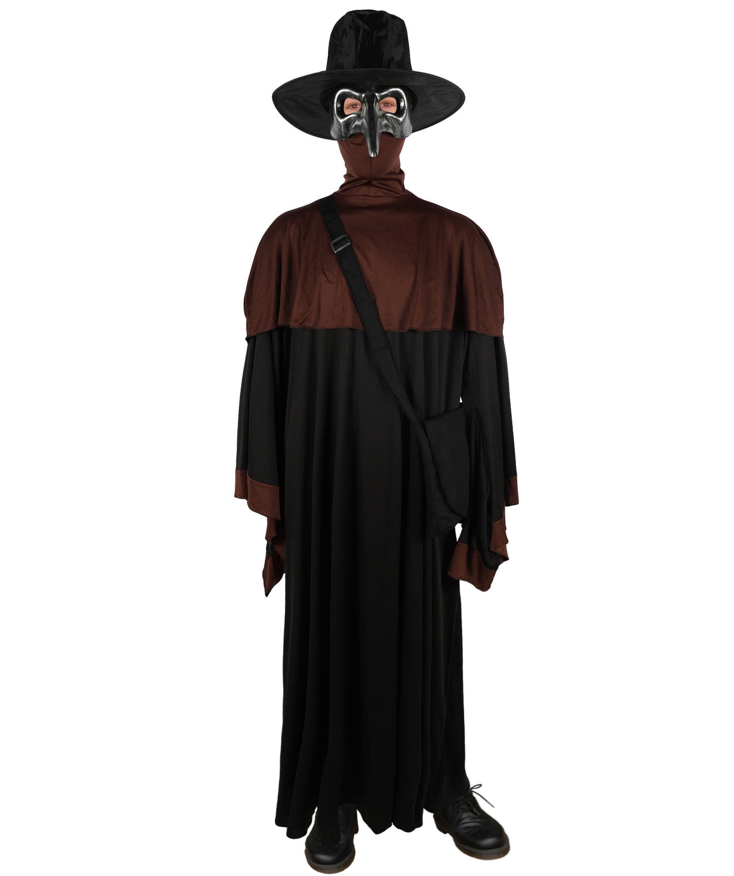HPO Adult Men’s Plague Doctor Costume Set | Robe, Bird Beak Mask & Wide-Brim Hat | Adjustable Fit | For Halloween & Historical-Themed Events