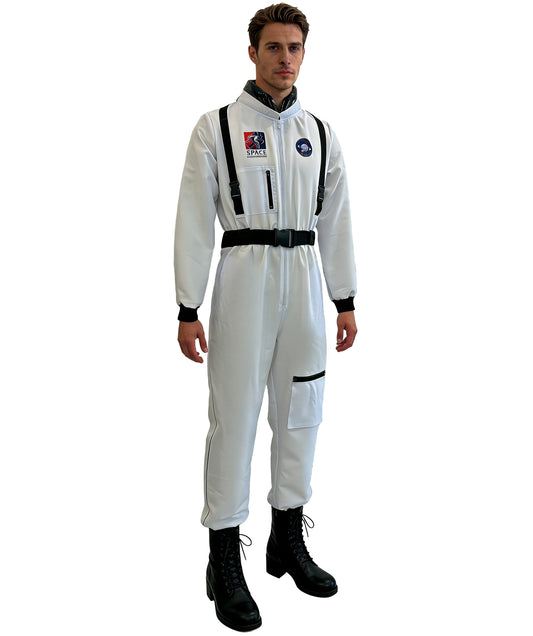 Men’s White Astronaut Costume | Space Explorer Suit with Belt, Patches & Sci-Fi Accents | Ideal for Halloween, Roleplay & Cosplay