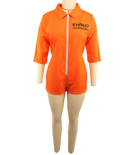 Women’s Orange Prisoner Costume – Zipper Front Jumpsuit | Funny outfit for Halloween, Roleplay & Costume Parties