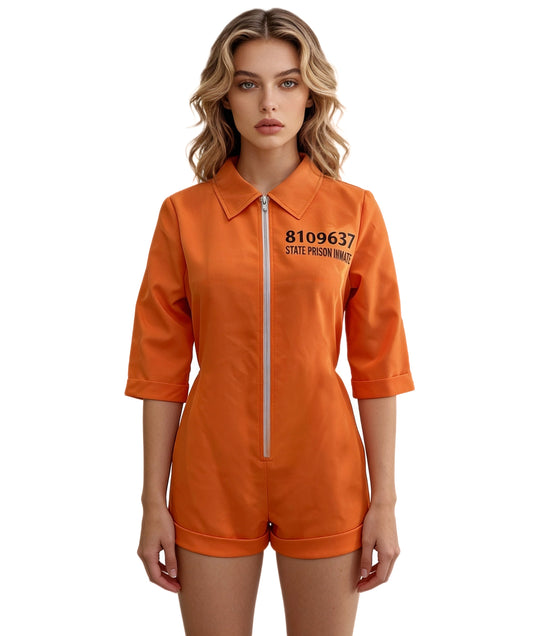 Women’s Orange Prisoner Costume – Zipper Front Jumpsuit | Funny outfit for Halloween, Roleplay & Costume Parties