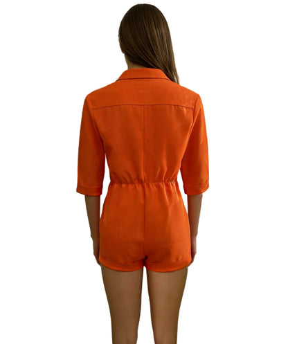 Women’s Orange Prisoner Costume – Zipper Front Jumpsuit | Funny outfit for Halloween, Roleplay & Costume Parties