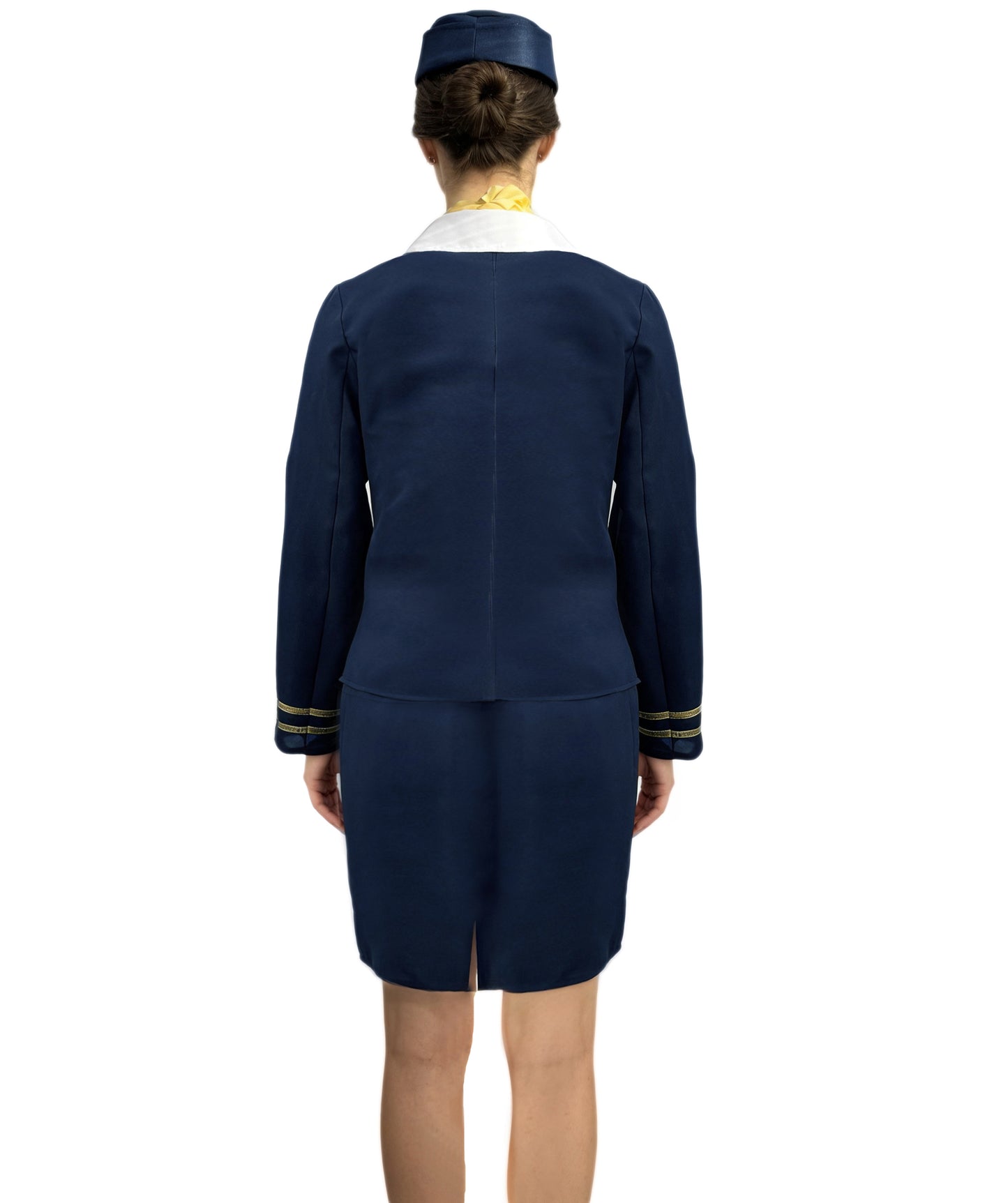 Women’s Air Hostess Costume – Elegant Navy Blue Uniform Dress with Hat,Skirt, Jacket, Neck Collar | Flight Attendant Outfit for Halloween, Roleplay & Themed Events