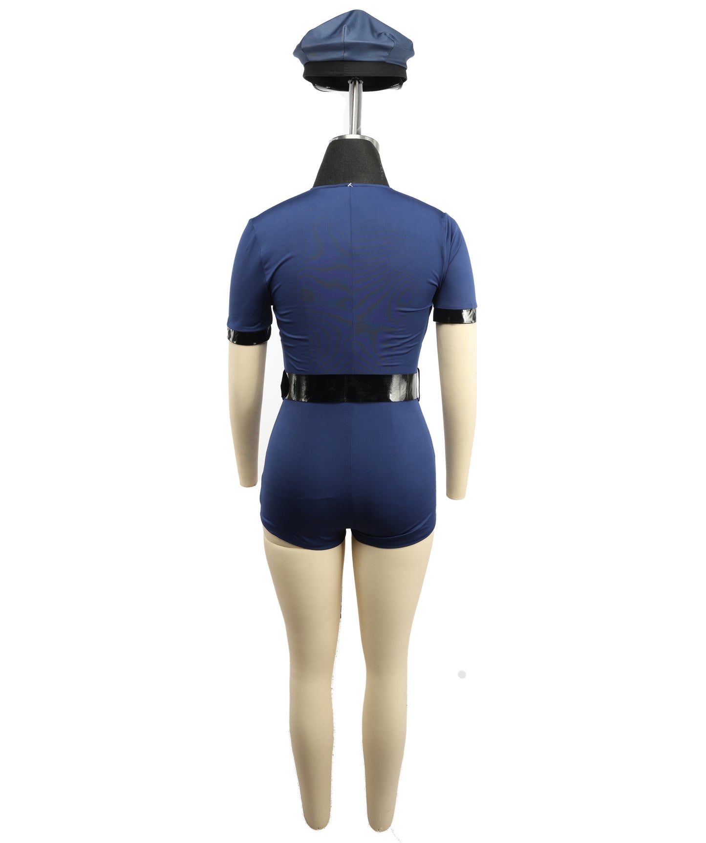 Women’s Patrol Officer Costume – NAVY BLUE Zip-Up Romper with Hat, Jumpsuit and Handcuffs | Adult Police Style Halloween Outfit for Women | Fancy Dress Uniform
