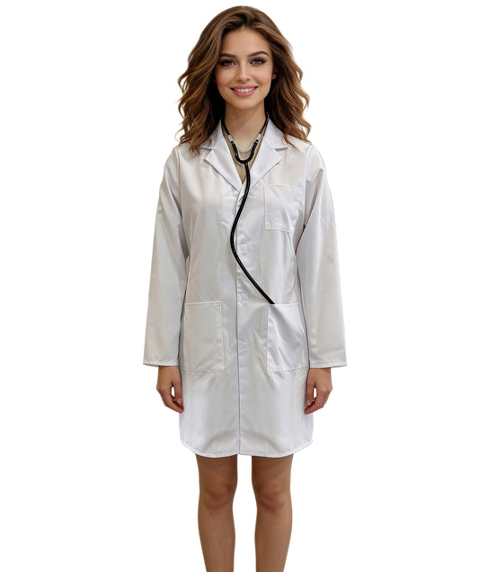 Women’s White Doctor Lab Coat White Costume | Professional Style Long Sleeve Medical Uniform for Halloween, Cosplay & Party Themes