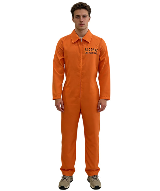 Men’s Orange Prisoner Costume | Full-Length Inmate Jumpsuit | Easy Halloween Outfit for Cosplay, Jail Themes & Funny Dress Up