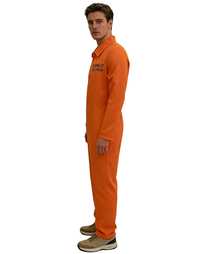 Men’s Orange Prisoner Costume | Full-Length Inmate Jumpsuit | Easy Halloween Outfit for Cosplay, Jail Themes & Funny Dress Up