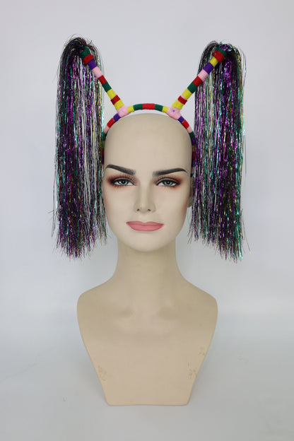 Light-Up Pom Pom Headband | Funny Tinsel Ponytail Head Bopper | Party, Birthday, Festival & Accessory for Women