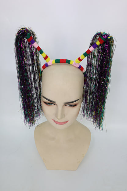 Light-Up Pom Pom Headband | Funny Tinsel Ponytail Head Bopper | Party, Birthday, Festival & Accessory for Women