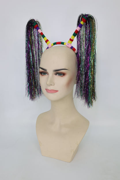 Light-Up Pom Pom Headband | Funny Tinsel Ponytail Head Bopper | Party, Birthday, Festival & Accessory for Women